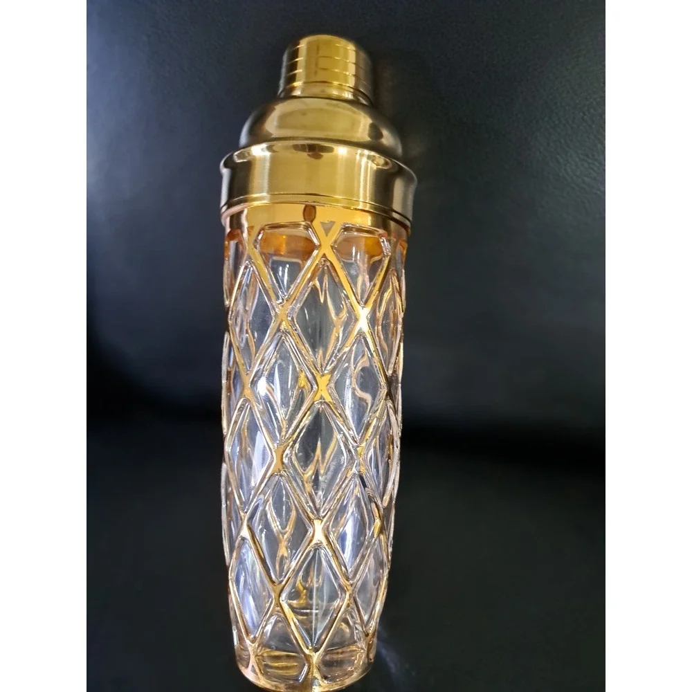 Vintage Glass 18K‎ Gold Joseph Altuzarre Gold Lattice Martini Shaker